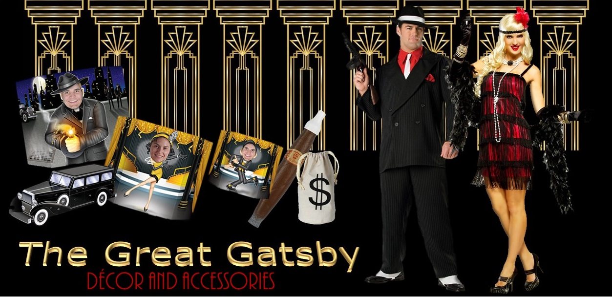 Great Gatsby themed costumes and accessories on display