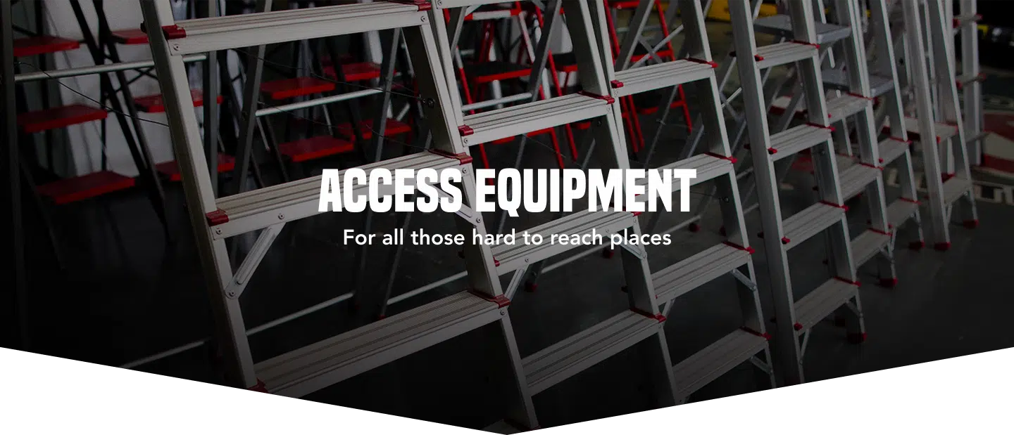 Ladders and access equipment arranged in a warehouse