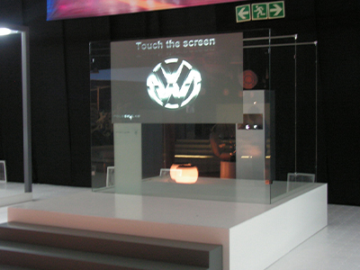 Interactive touch screen display at an event booth