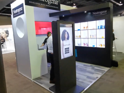 Interactive exhibition stand showcasing Neutrogena products.