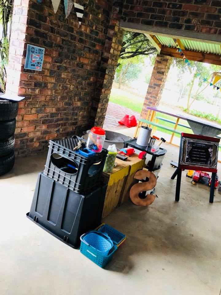 Setup area with preparation materials for an event