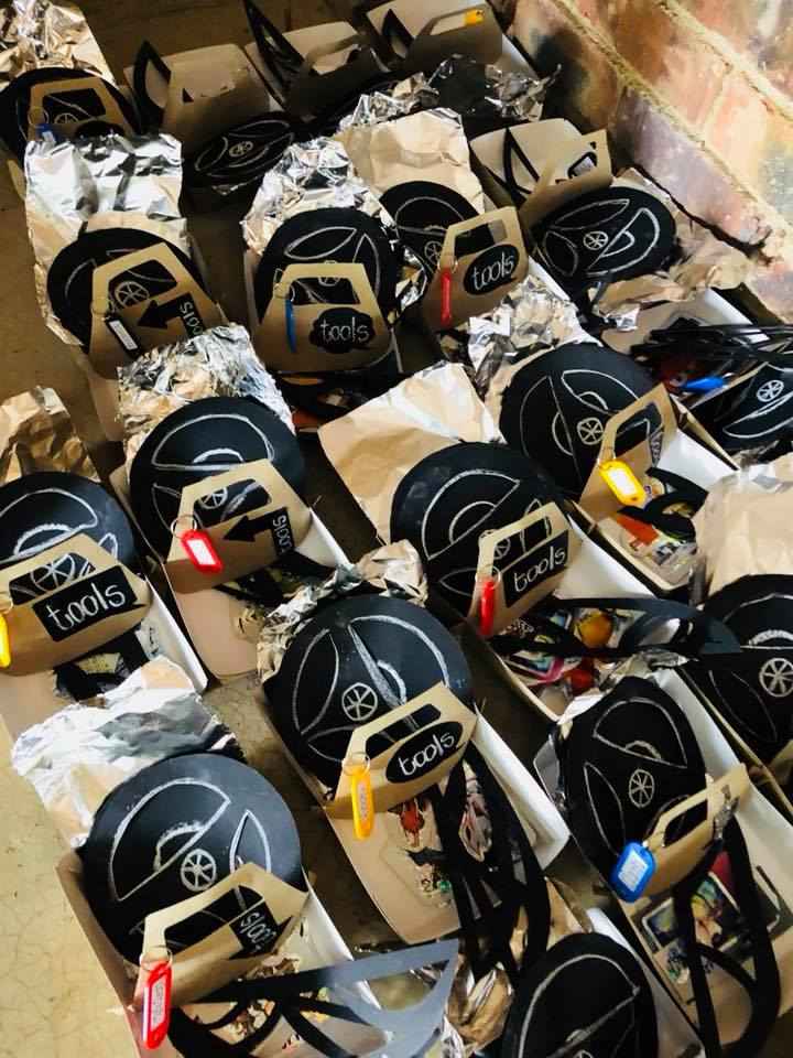 Arrangement of black themed party favor bags