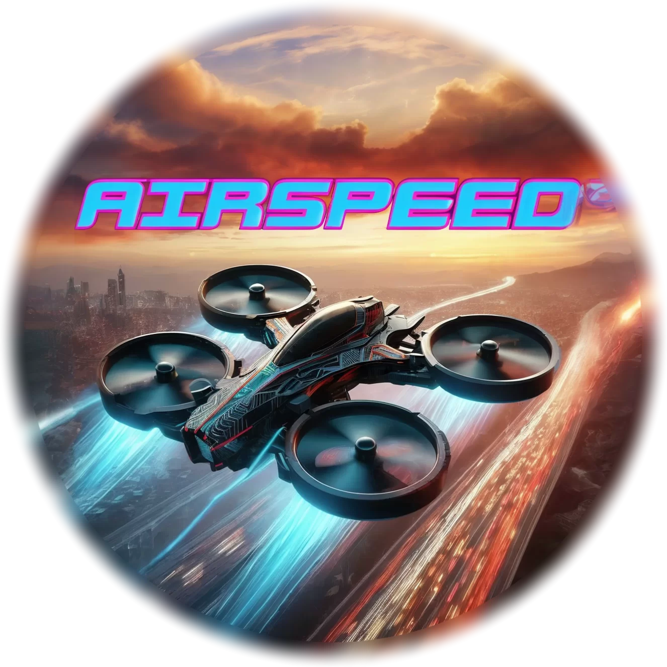 Airspeed VR game logo featuring a racing drone.