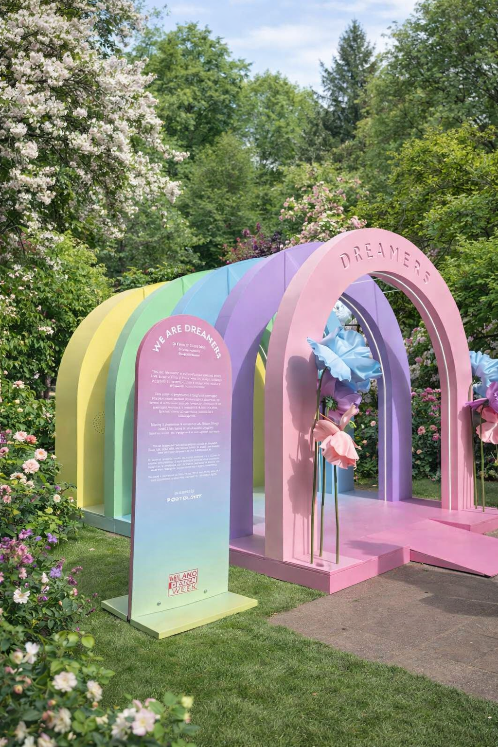 Colorful floral arch with pastel colors and flowers