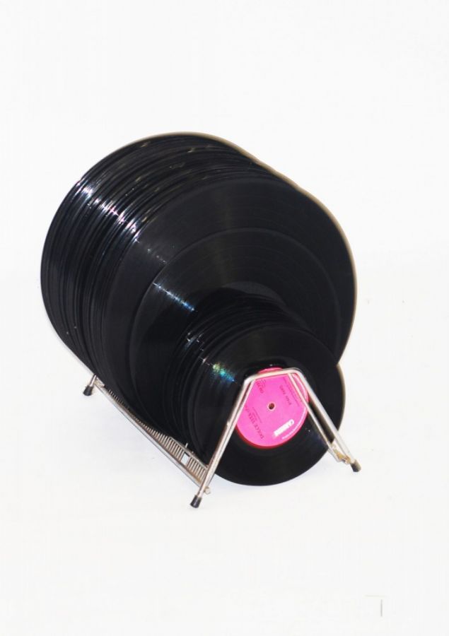 Display of vinyl records on a stand