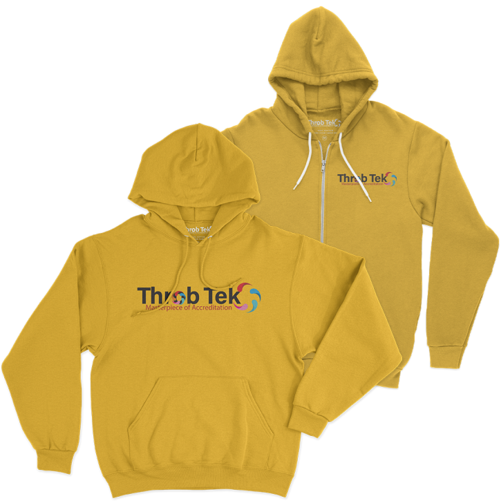 Two yellow hoodies with Throb Tek logo
