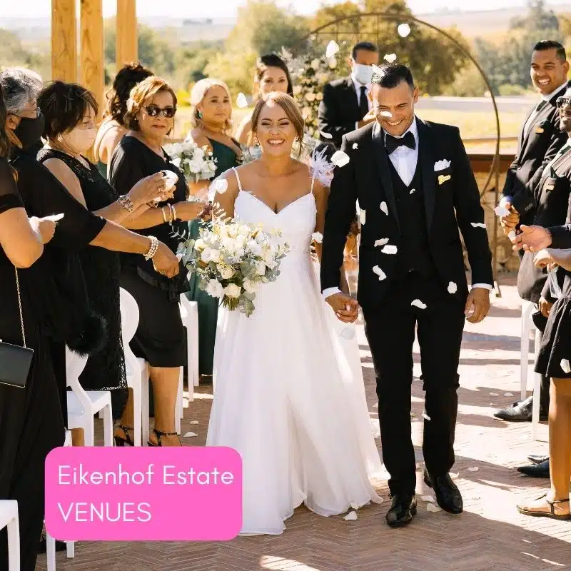 Couple walking down the aisle at Eikenhof Estate wedding