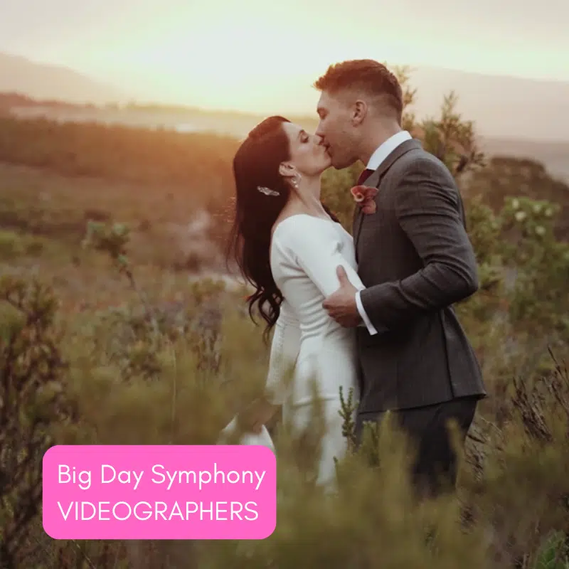 A couple kissing at sunset in a natural setting.