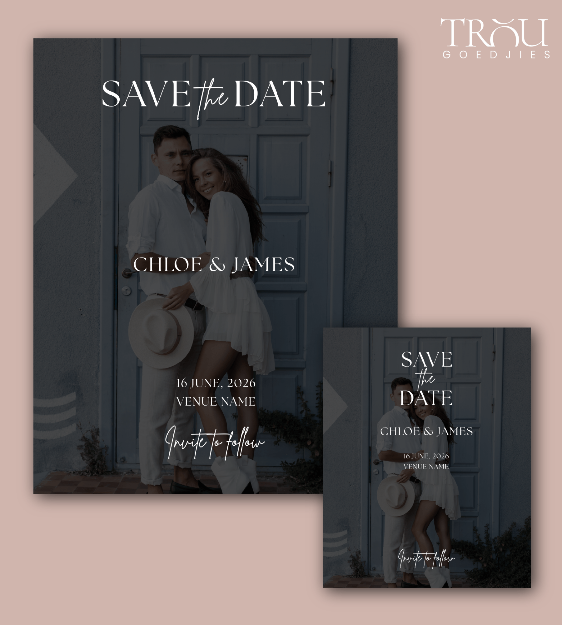 Save the date invitation for Chloe and James.