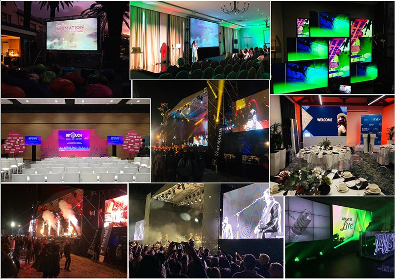 Collage of various LED screen setups at events