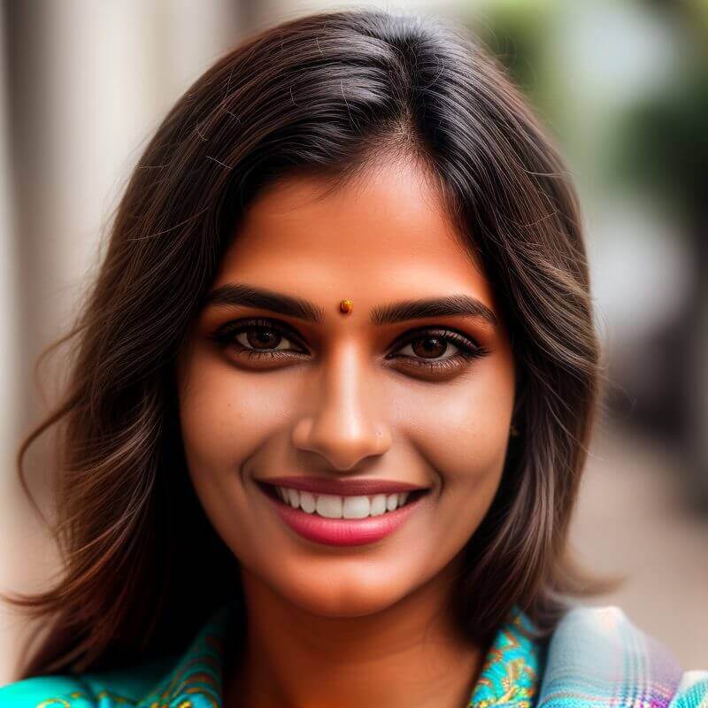 Smiling woman showcasing corporate event setup