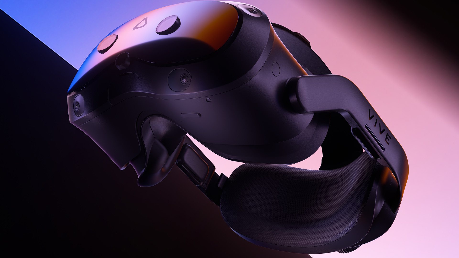 Close-up of a Meta Quest virtual reality headset.
