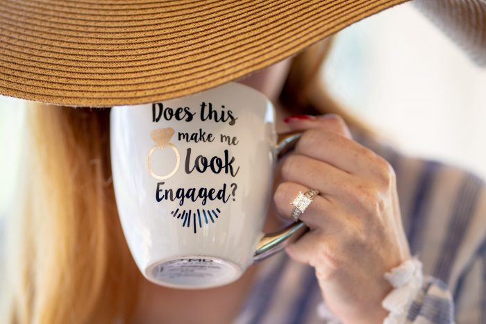 Engagement-themed mug with a ring design