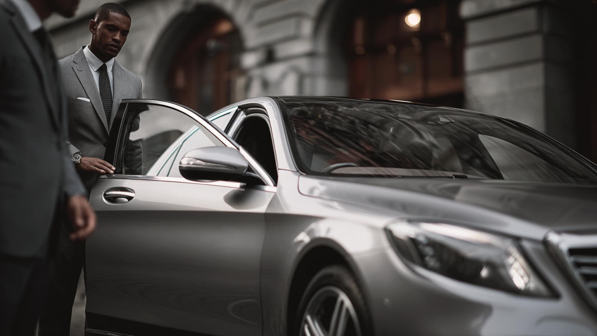 Chauffeur opening door of a luxury vehicle