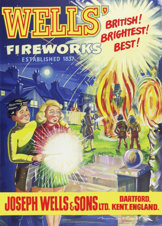 Wells Fireworks vintage advertisement featuring fireworks and playful children.