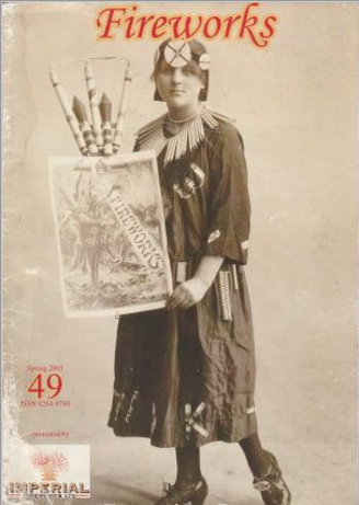 Vintage promotional image for fireworks with a person holding a poster