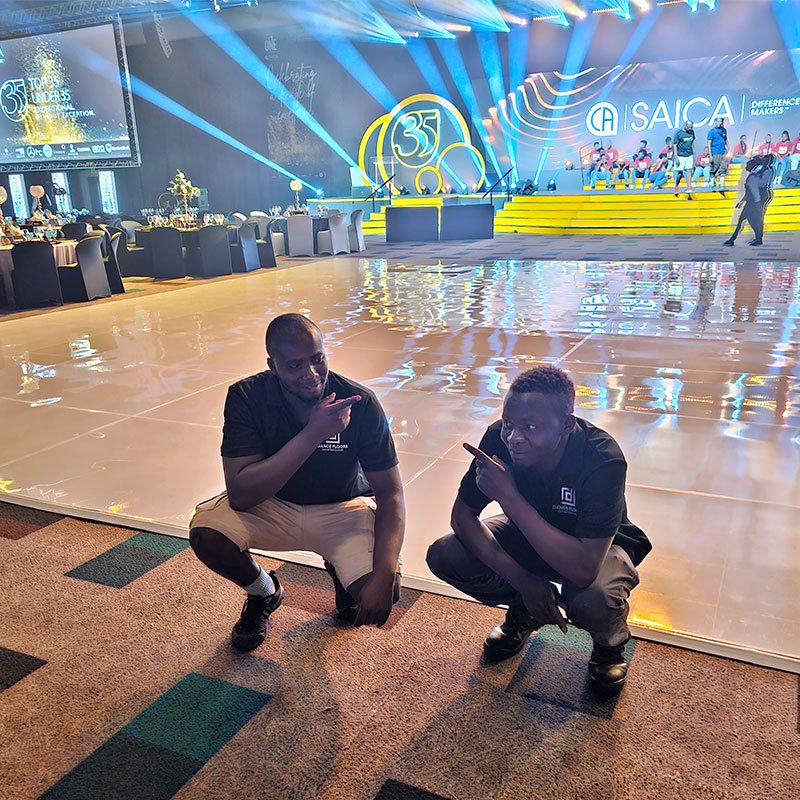 Glossy dance floor setup at an event venue