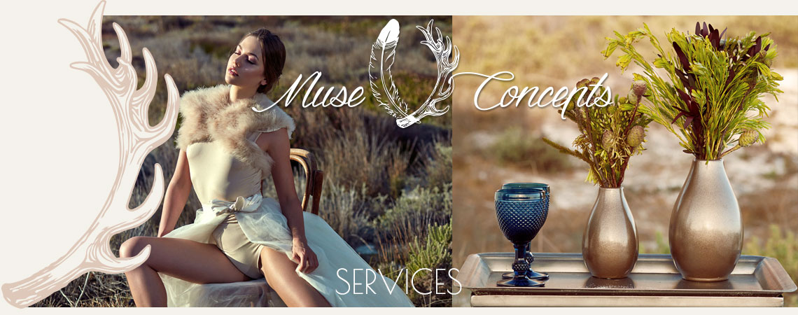 Logo of Muse Concepts with floral arrangements and vases