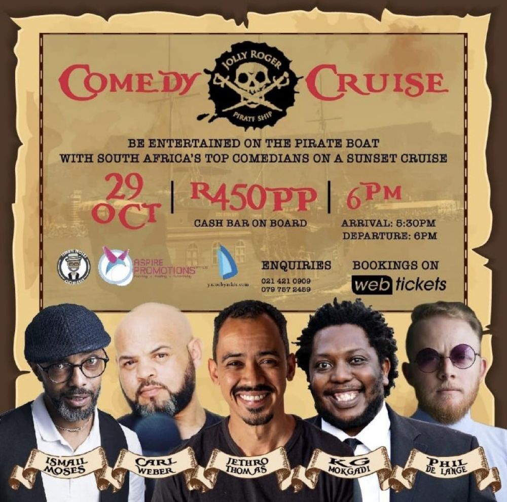 Event poster for a Comedy Cruise on the Jolly Roger boat