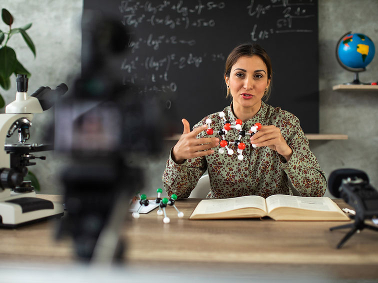 A presenter demonstrating a model during a live streaming session