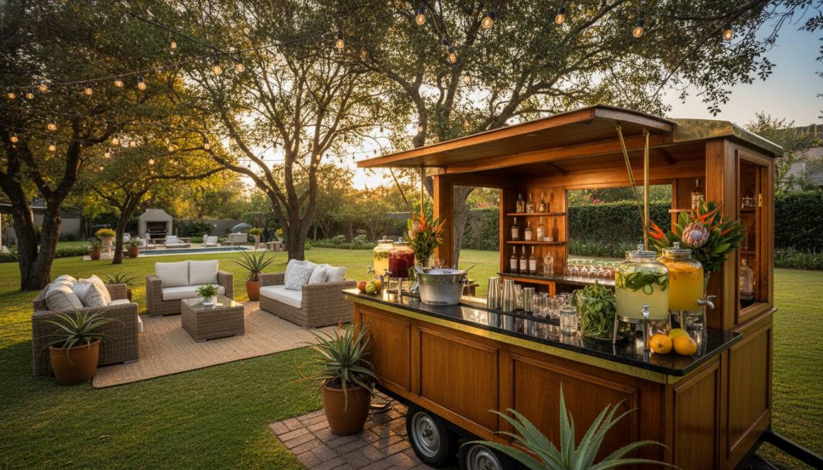 Mobile cocktail bar in a garden setting