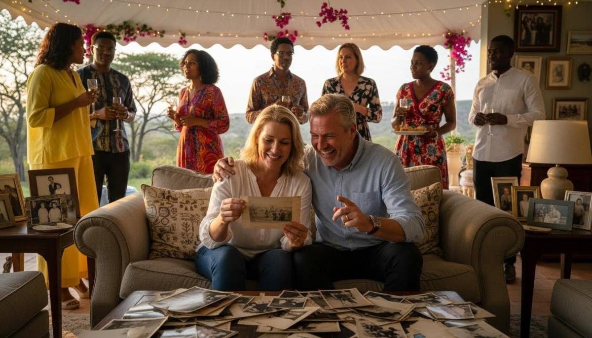 Guests looking at old photographs together