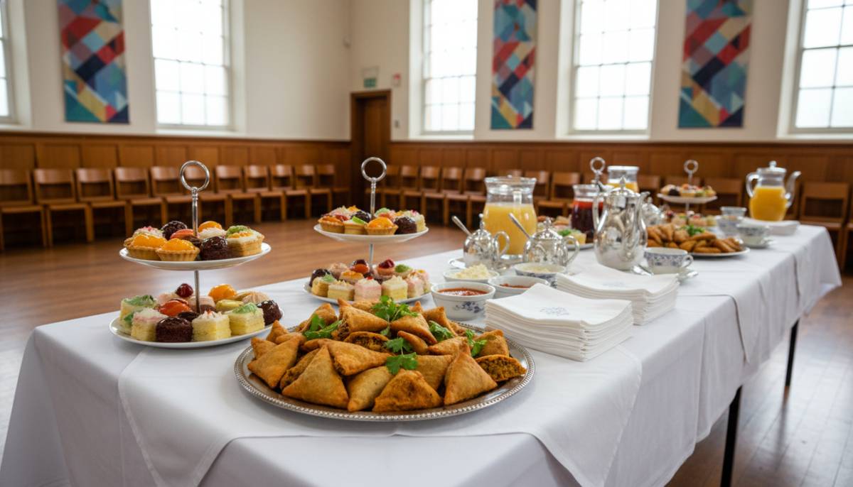 Tea table with savoury and sweet snacks