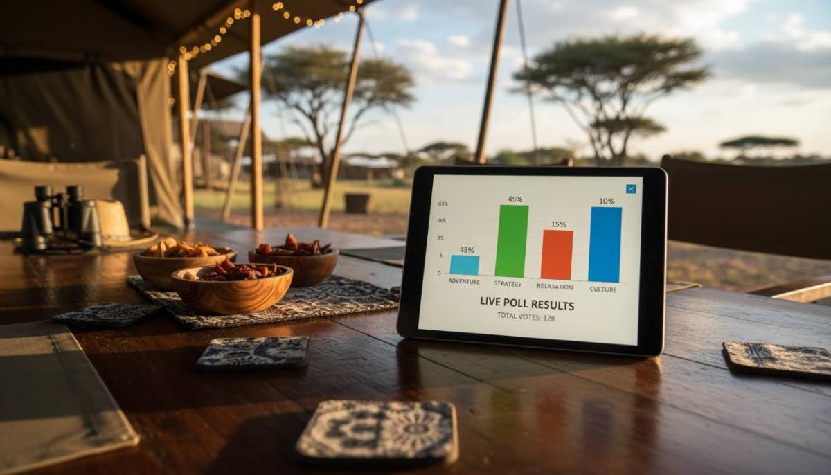 Tablet showing live poll at a team retreat