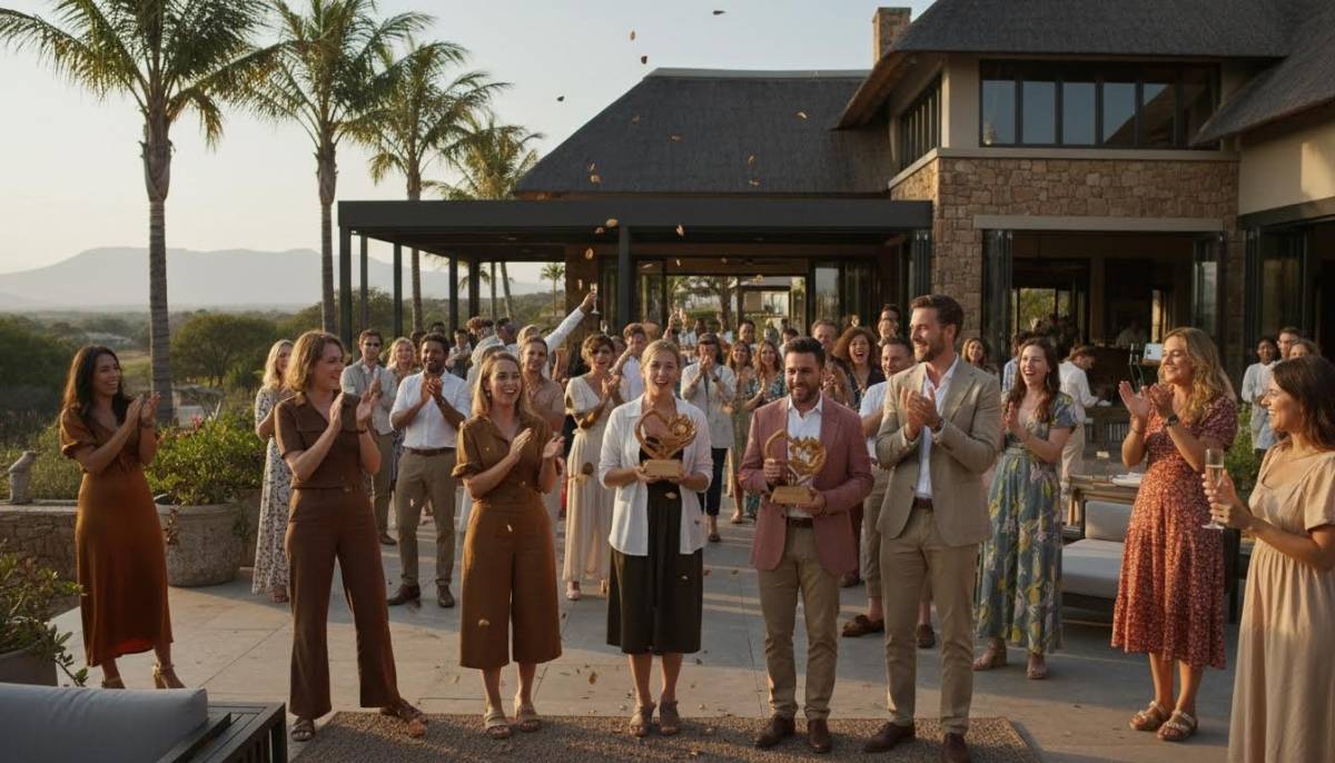 Guests applauding at a team retreat