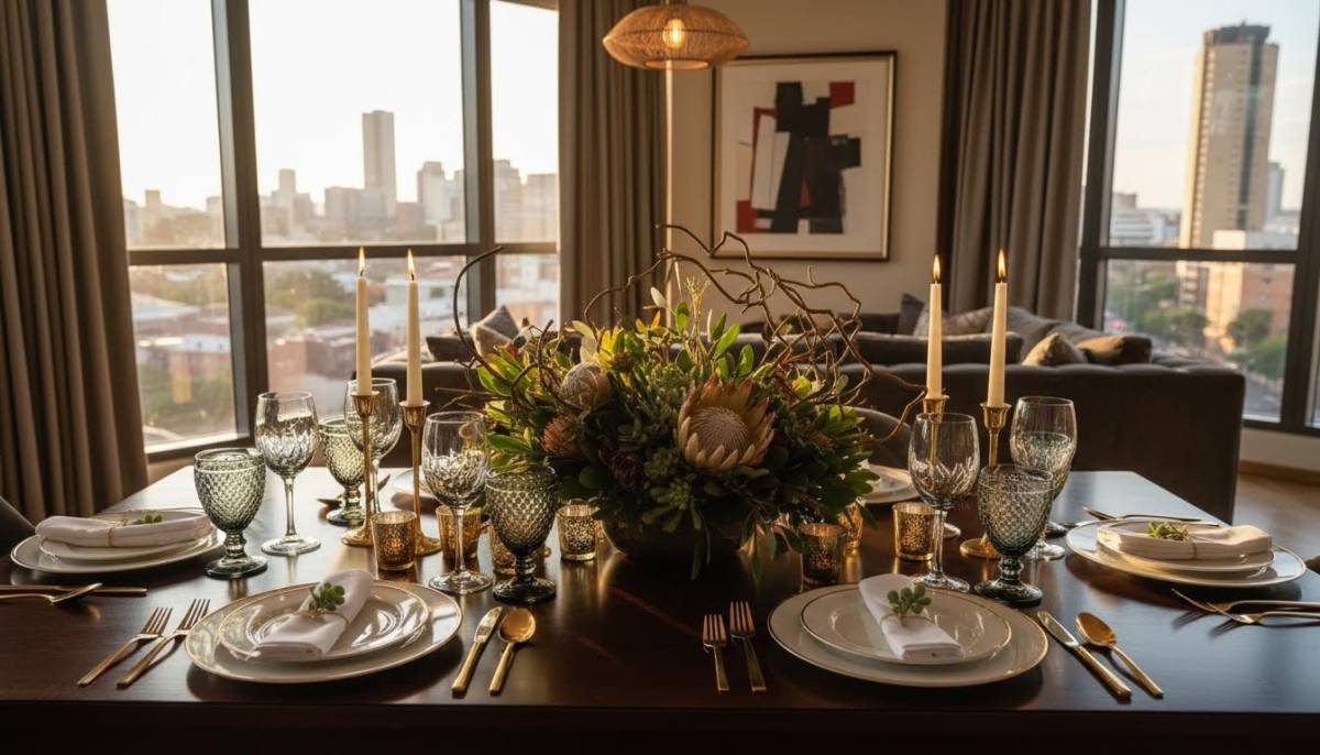 Small elegant dinner table in a Joburg apartment