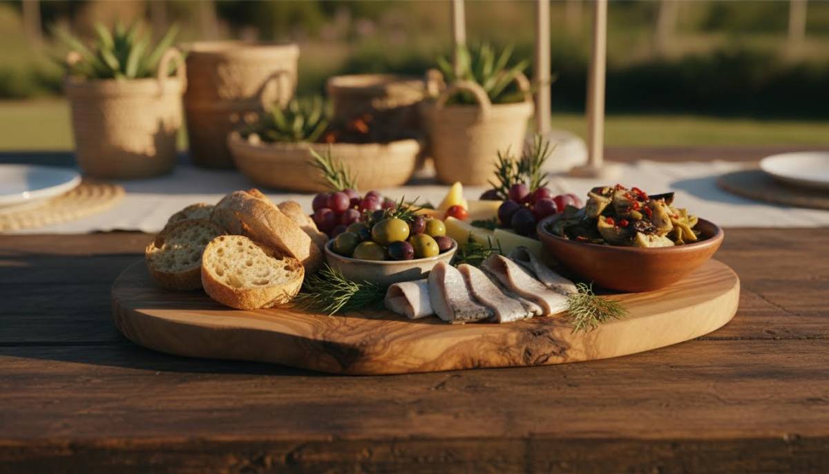 Elegant starter board with olives and bread
