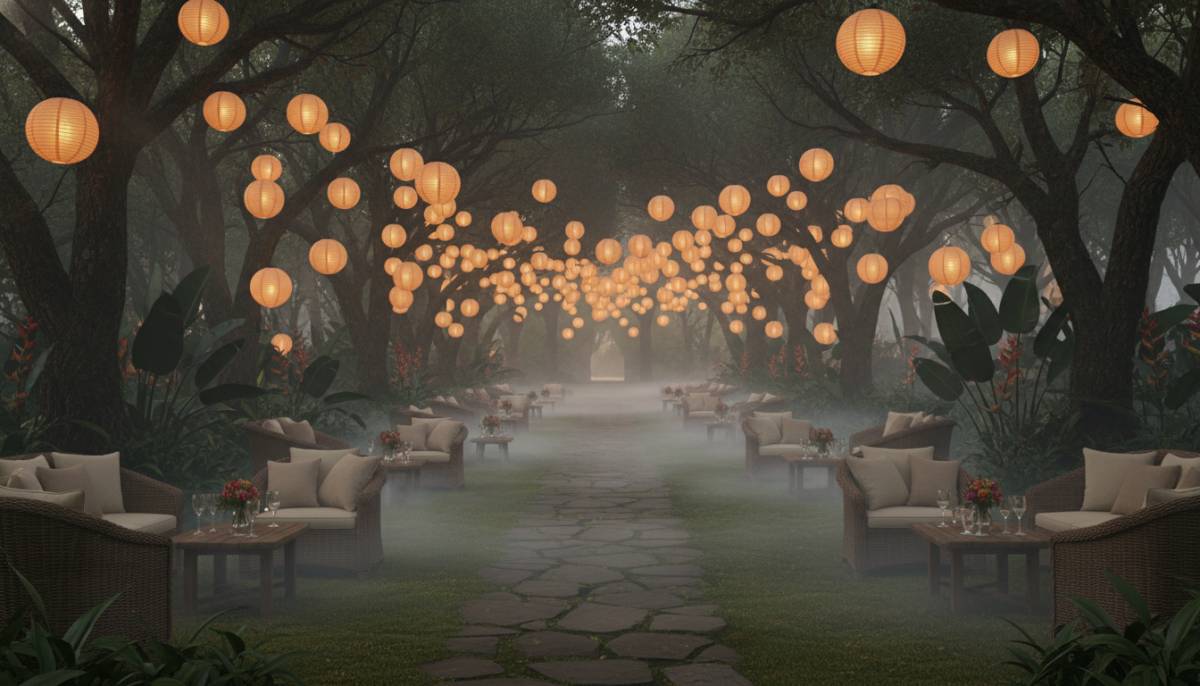 Lantern lit garden path for a wizard party