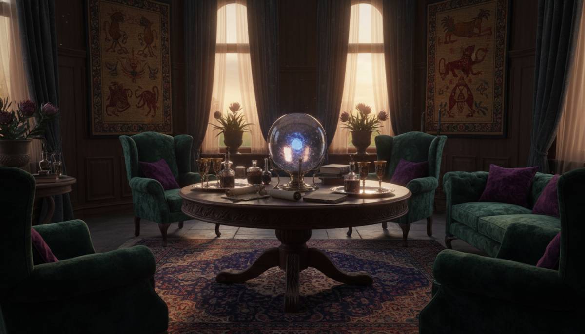 Adult wizard lounge with velvet chairs
