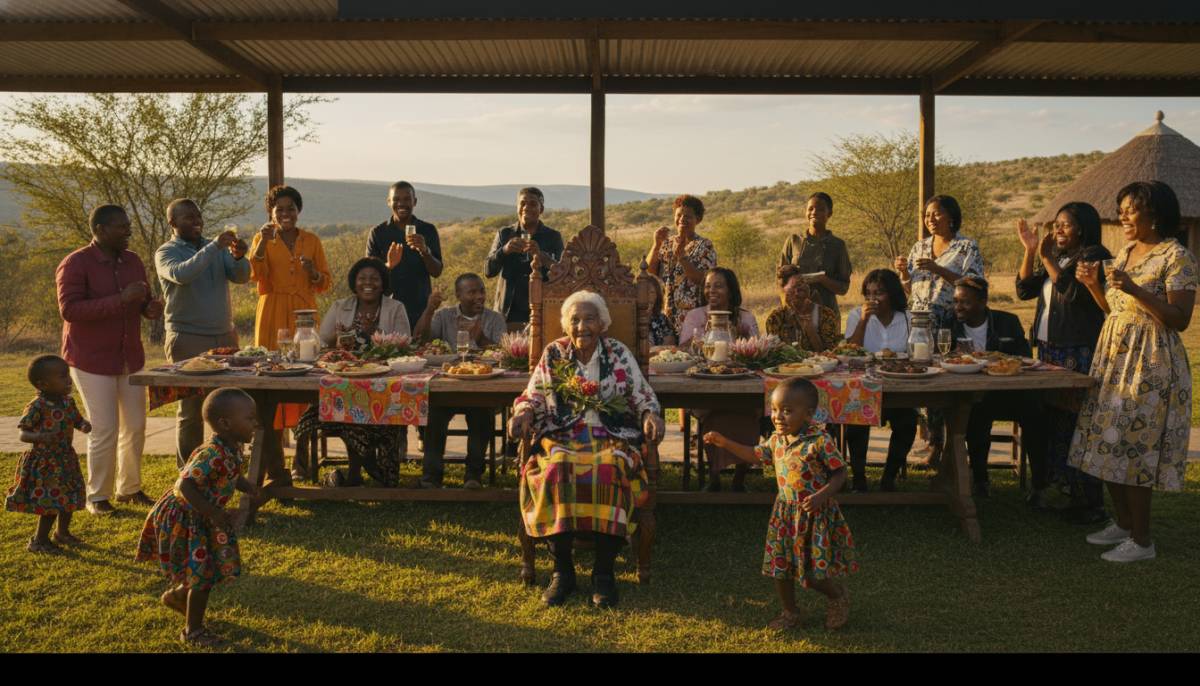 Family gathered warmly around a centenarian
