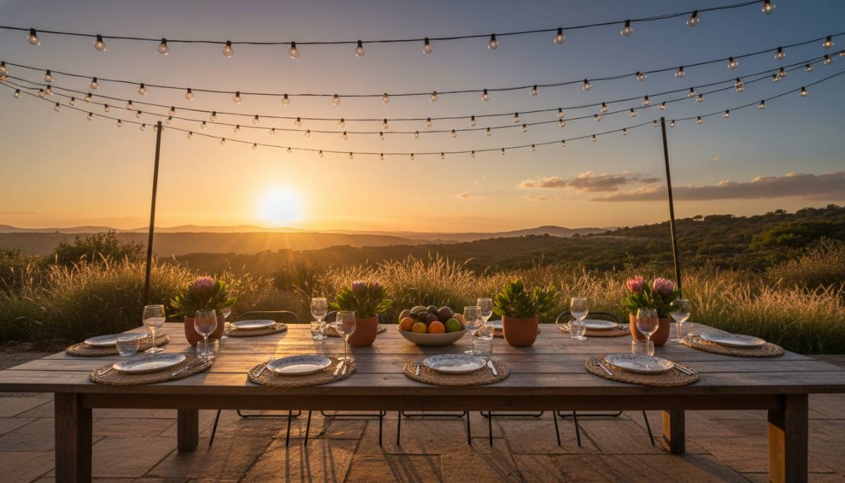 Patio lights over holiday table