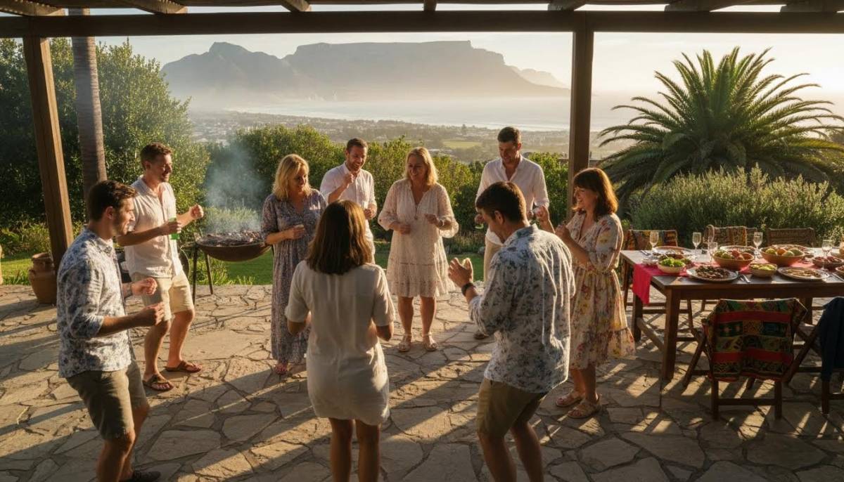 Guests dancing on a patio