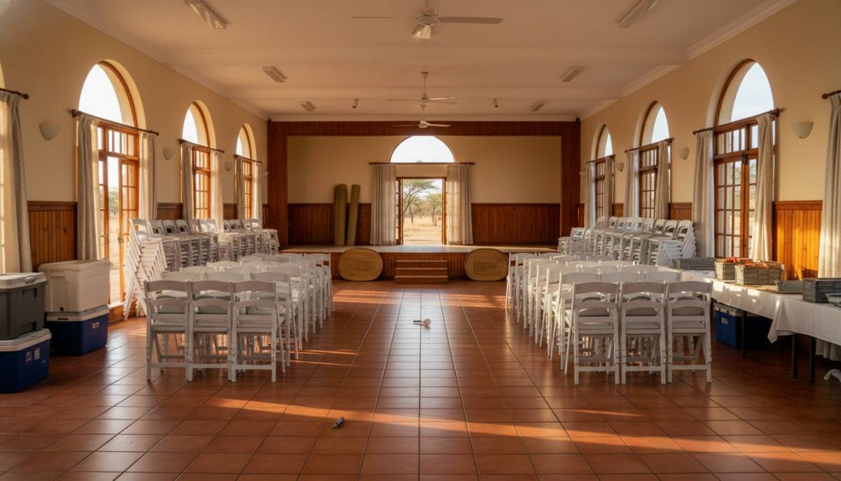 Estate clubhouse before a holiday party setup