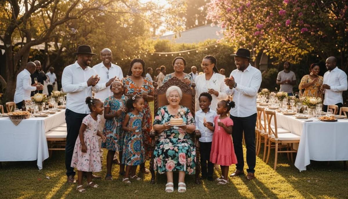 Family group preparing for a senior birthday photo