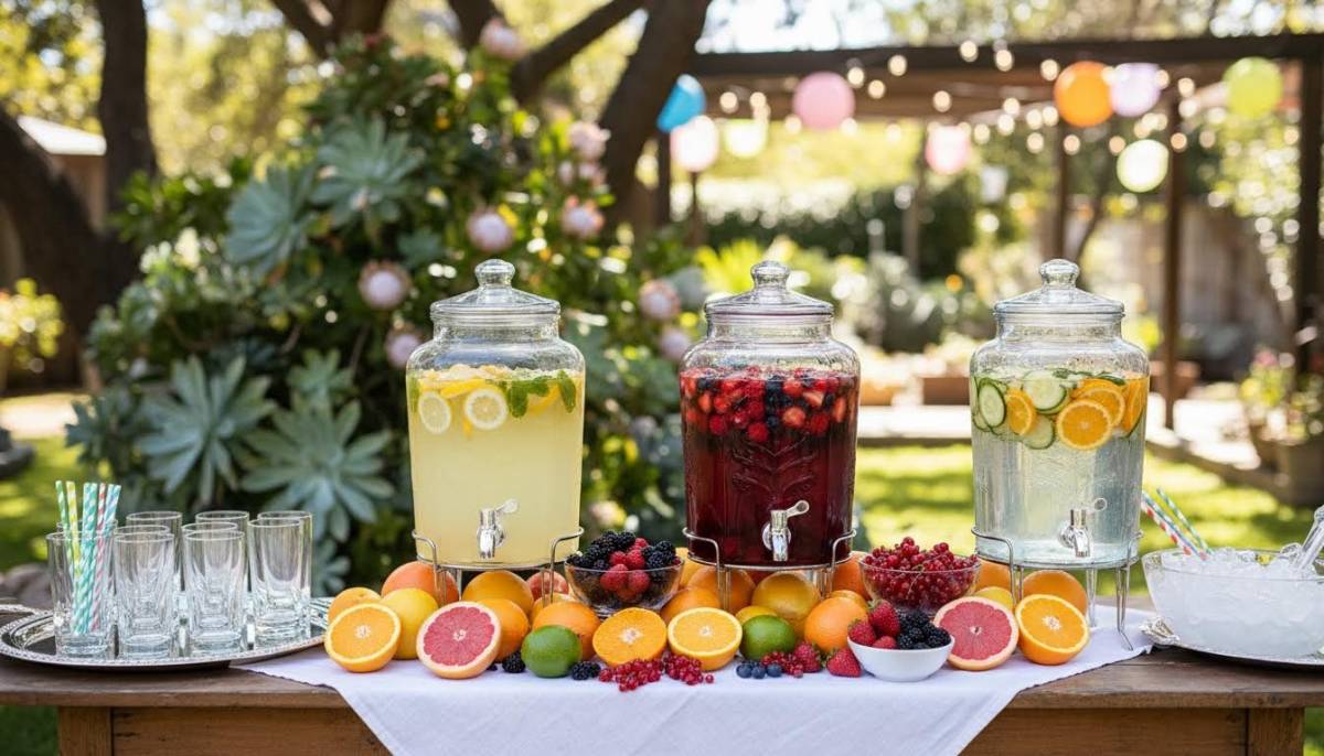 Mocktail station with fruit and drinks