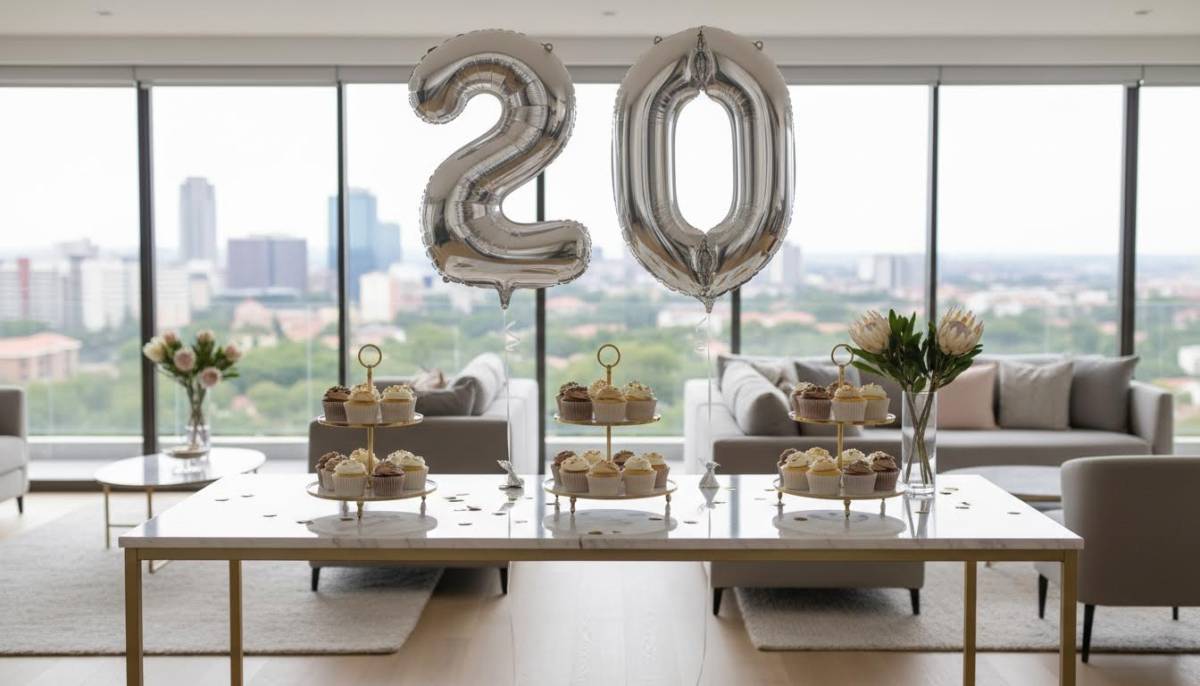 Modern 20th birthday cake table