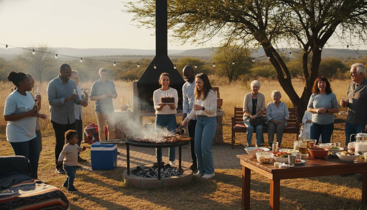 Family celebrating at a birthday braai