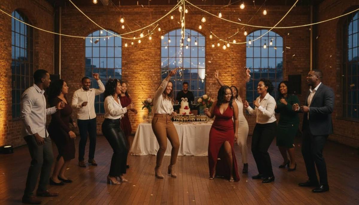 Guests dancing at a 20th birthday party