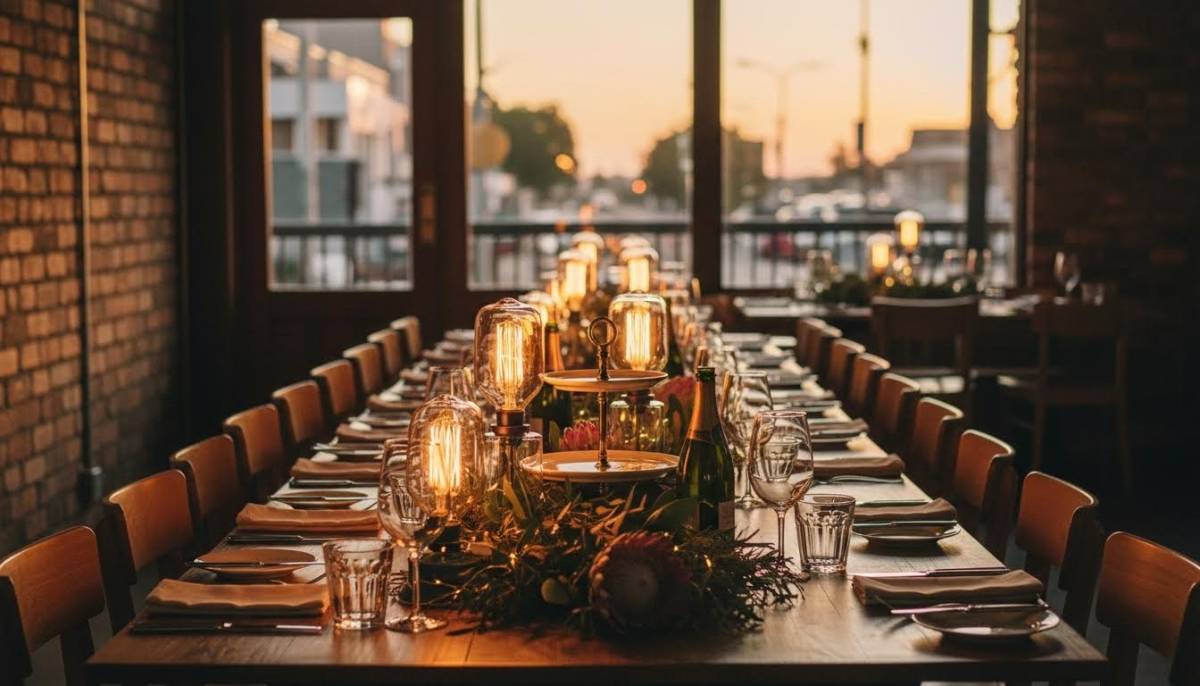 Restaurant birthday table with warm lighting