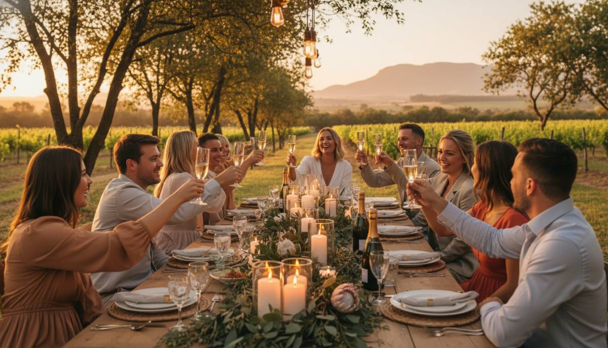 Guests raising glasses at a warm 35th birthday dinner