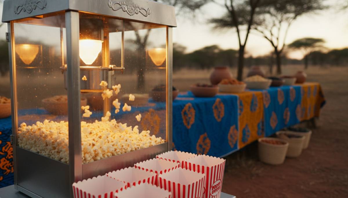 A popcorn machine with serving boxes