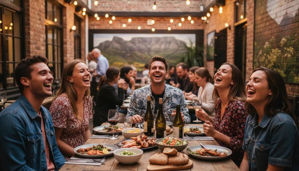 Guests laughing at a restaurant study break dinner