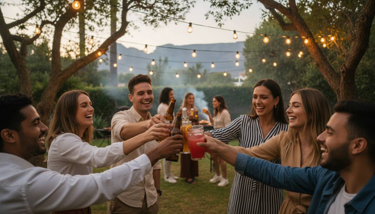 Guests raising drinks at a study break party