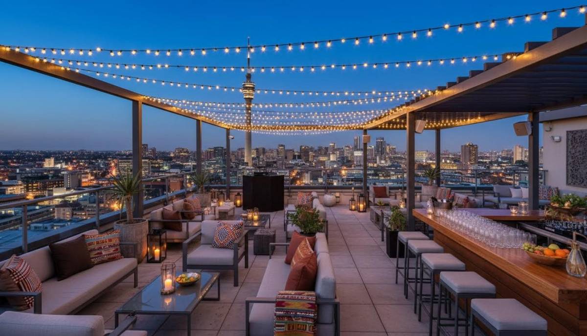 Rooftop terrace study break party setup