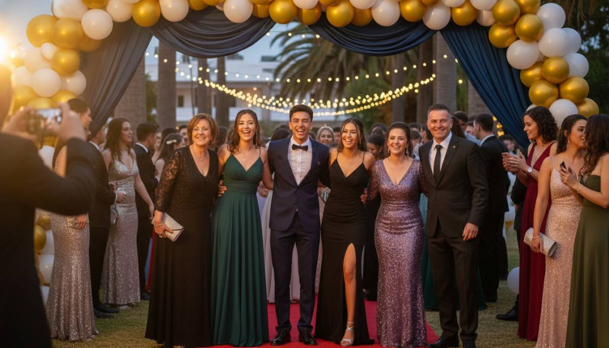 Family guests posing at matric farewell entrance