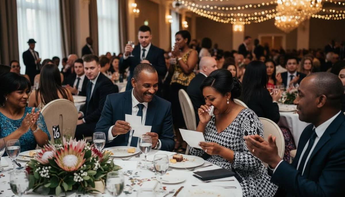 Parents reading cards at a matric farewell